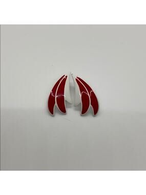 Vintage red and white feather statement earrings